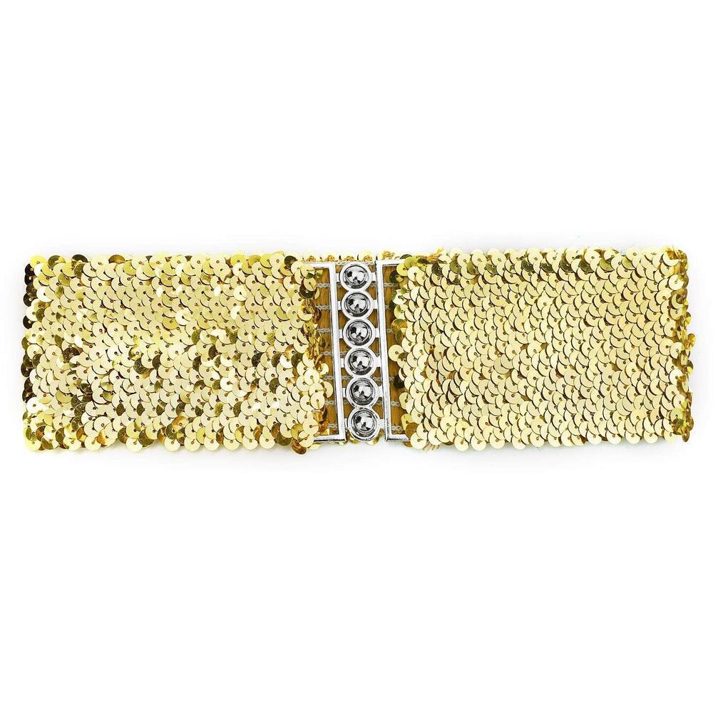 6852 Ladies Sequins Decor Metal Interlocking Buckles Elastic Waist Belt One